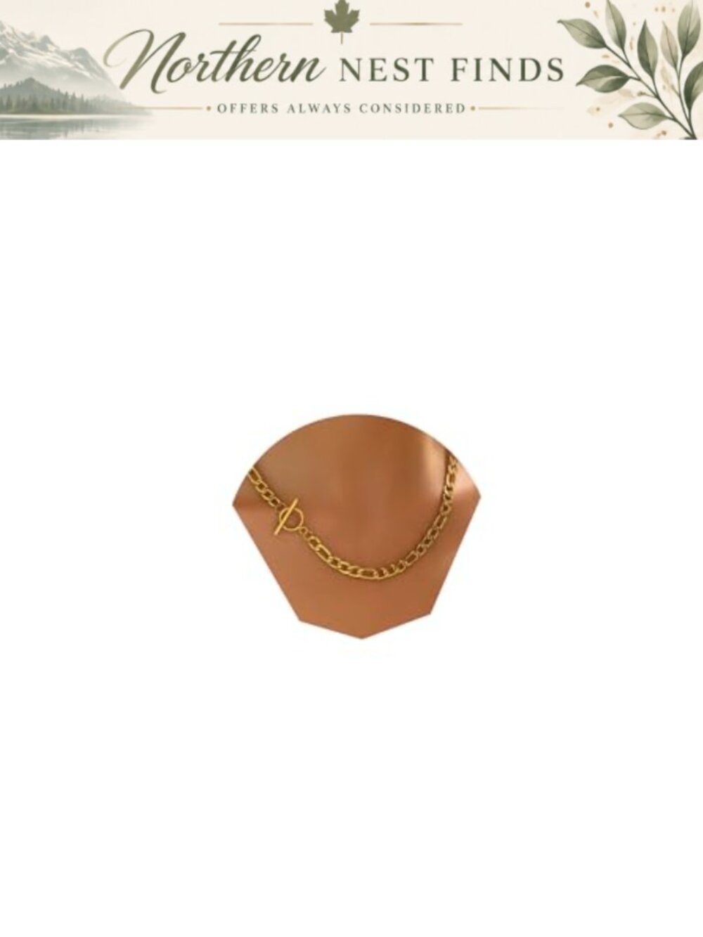 18K Gold Plated Figaro Toggle Necklace Chunky Statement for Women